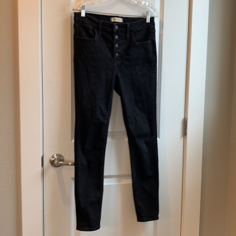 Madewell 9 inch mid-rise black skinny jeans exposed button fly 29